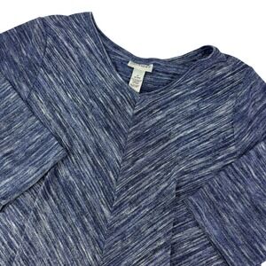 Catherines Women Size 1X Blue Marled V Neck Knitted 3/4 Sleeve Casual Top Shirt